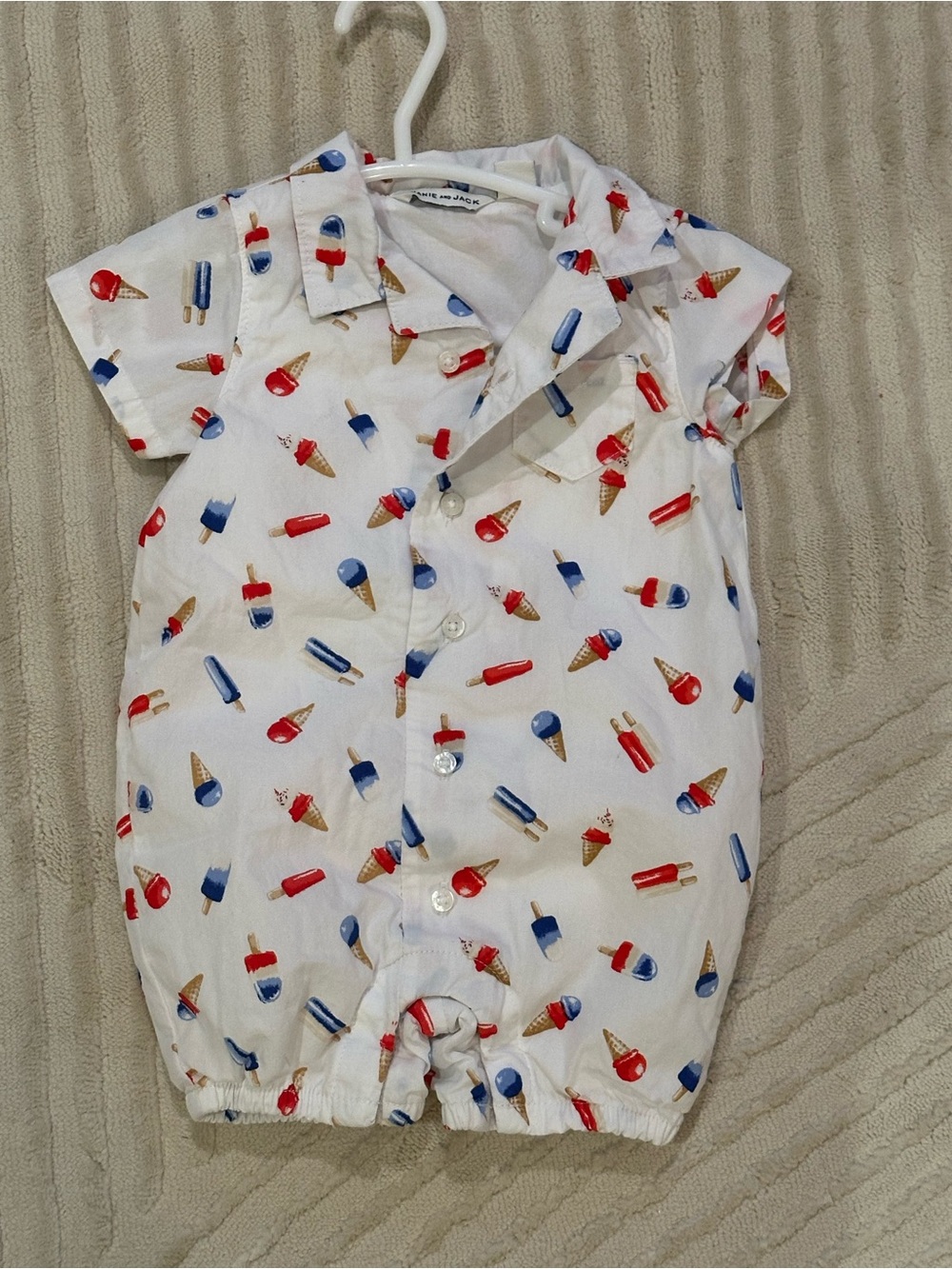 Janie and Jack White Romper with Red and Blue Ice Cream Print